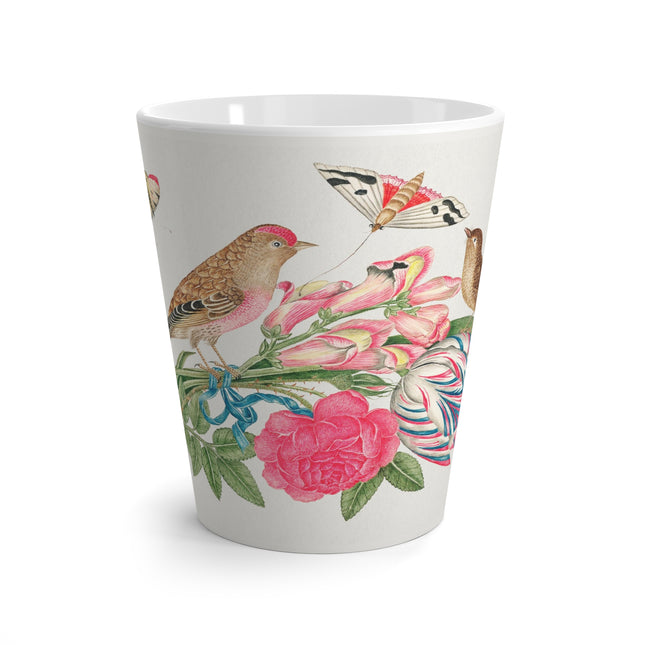 Pair of Brown Birds on Bouquet with Tulip, Rose, Snapdragons, and Butterflies by Anonymous Latte Mug