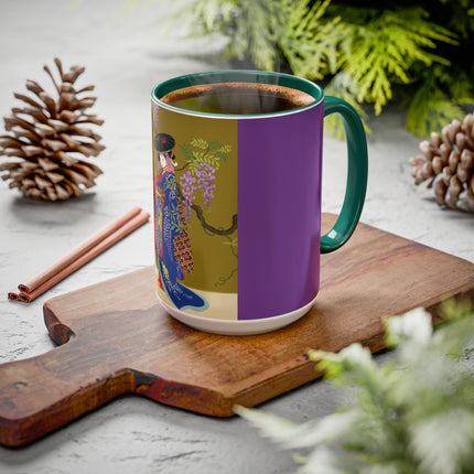 Wisteria Elegance Colorful Mug (11oz, 15oz) – Floral Beauty, Kimono Art & Timeless Grace