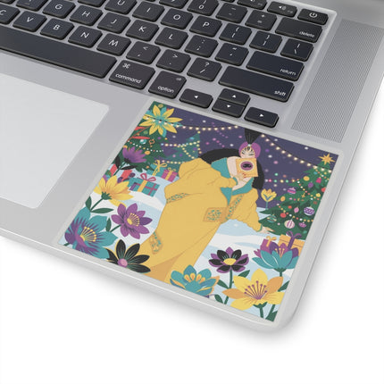 💛🎄 The Lady Of The Golden Christmas Cloak Kiss-Cut Sticker – Art Deco Holiday Fantasy