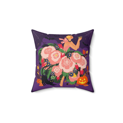 🌹🎃 The Lady Of The Haunted Rose Garden Square Pillow – Romantic Halloween Charm