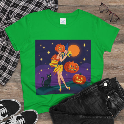 🎃🕯️ Moonlit Pumpkin Masquerade Cotton Tee – Whimsical Halloween Charm
