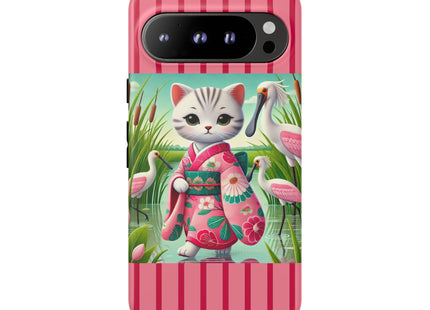 Geisha Kitten Strolls Among the Spoonbills Phone Cases