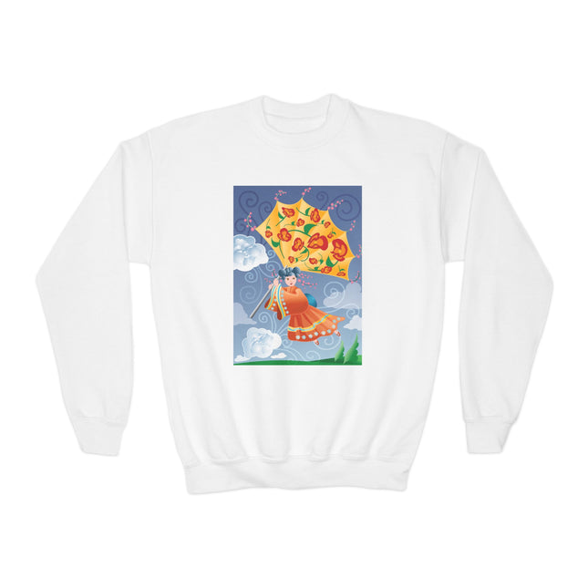 Flight of Blossoms Youth Crewneck Sweatshirt – Freedom, Imagination & Joyful Flight