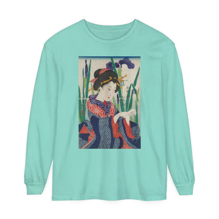 Woman with Origami Crane Garment-dyed Long Sleeve T-Shirt