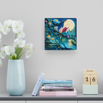Ethereal Moonlit Lake Acrylic Wall Clock, Round and Square
