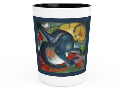 Two Cats, Blue and Yellow by Franz Marc Ceramic Shot Glass