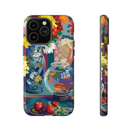 Floral Fishbowl Still Life Phone Case – Vibrant Harmony & Colorful Life