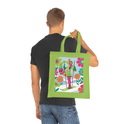 🎿🌸 The Winter Flower Adventurer Cotton Tote Bag – Colorful Skiing Fantasy