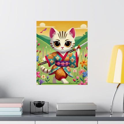⚔️🐱 Samurai Kitten Matte Vertical Poster – Courage, Honor & Whimsical Adventure