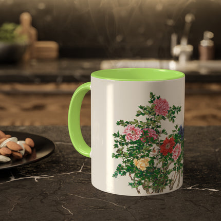 Peonies and Birds by Okamoto Shuki Colorful Mugs, 11oz