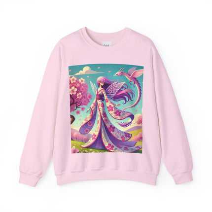 Petals in the Wind: The Kimono Fairy and the Sky Dragon Heavy Blend™ Crewneck Sweatshirt