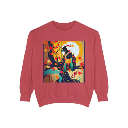 Black Cat in Kimono Unisex Garment-Dyed Sweatshirt