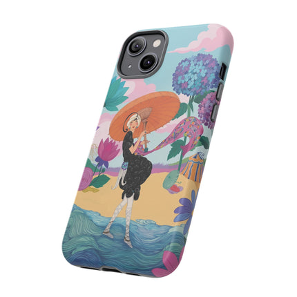 🌊☂️ The Lady Of The Flowered Seashore Phone Case – Art Deco Seaside Fashion