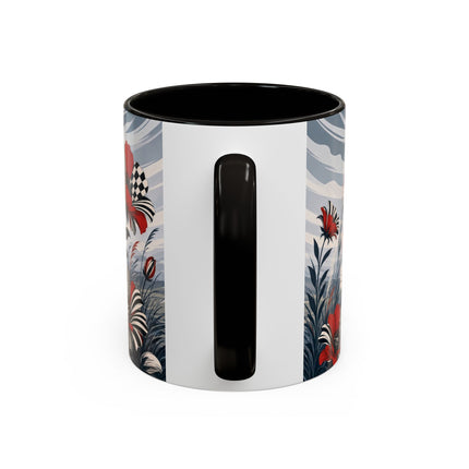 ☔🌹 The Scarlet Checkerboard Rainstorm Colorful Mug – Art Deco Floral Elegance