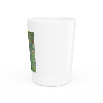Farm Garden with Sunflowers by Gustav Klimt Ceramic Shot Glass