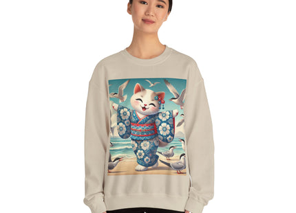 Geisha Kitten by the Seaside Heavy Blend™ Crewneck Sweatshirt