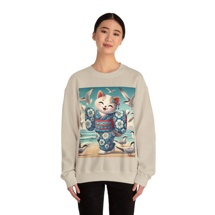 Geisha Kitten by the Seaside Heavy Blend™ Crewneck Sweatshirt