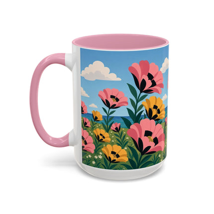 🌸⛵ The Seaside Blossom Promenade Colorful Mug – Art Deco Coastal Elegance