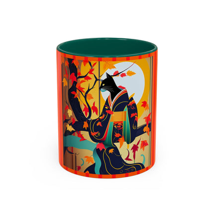 Black Cat in Kimono Colorful Mugs, 11oz