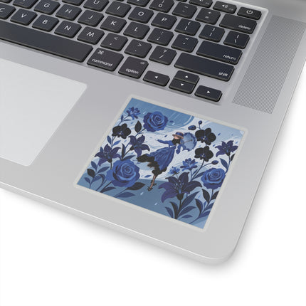 ☔💙 The Blue Rain Promenade Kiss-Cut Stickers – Art Deco Floral Fashion