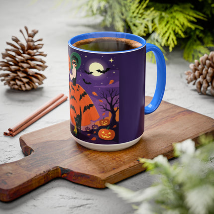 🎃🌕 The Pumpkin Moon Enchantress Colorful Mug – Elegant Halloween Masquerade