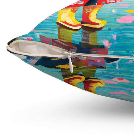 Rainy Day Ducks Spun Polyester Square Pillow