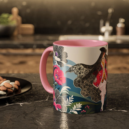🌸🎀 The Pink Lace Garden Promenade Colorful Mug – Art Deco Fashion Elegance