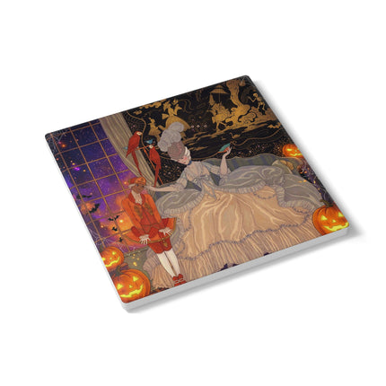 🌙🎃 The Moonlit Parlor Masquerade Ceramic Coaster – Elegant Halloween Romance