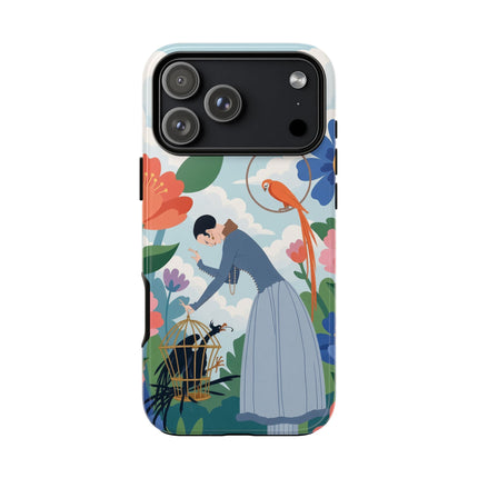 🦜🌺 The Lady Of The Garden Aviary Phone Case – Art Deco Floral Whimsy