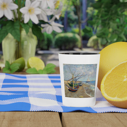 Fishing Boats on the Beach at Saintes-Maries by Vincent Van Gogh Ceramic Shot Glass