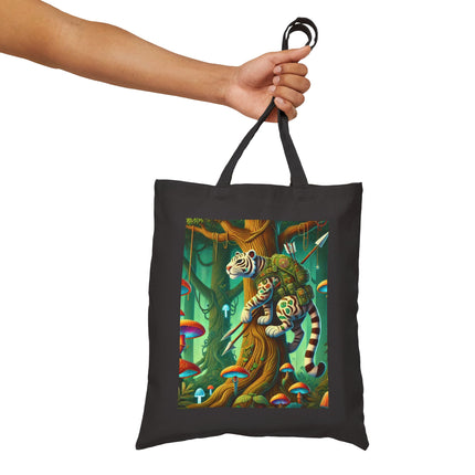 The Silent Stripes Cotton Canvas Tote Bag – Stealth, Grace & Enchanted Forest