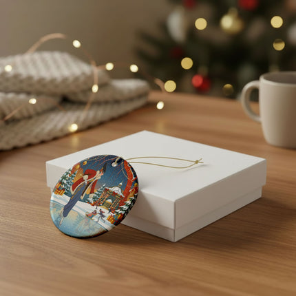 ⛸️🎄 The Christmas Skating Pavilion Ceramic Ornament – Art Deco Holiday Fantasy