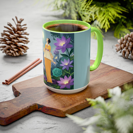 The Lady Of The Moonlit Garden Colorful Mugs – Art Deco Botanical Serenity