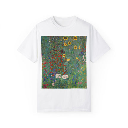 Farm Garden with Sunflowers by Gustav Klimt Unisex Garment-Dyed T-shirt