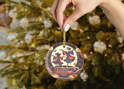 Theatrical Halloween Kabuki Mice on Teacup Glass Ornament
