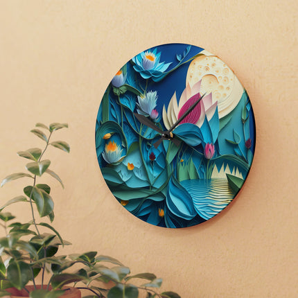 Ethereal Moonlit Lake Acrylic Wall Clock, Round and Square