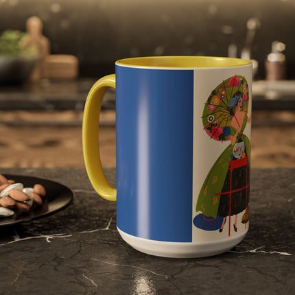 Lady with the Golden Fish Colorful Mugs – Whimsical Fashion & Playful Fantasy