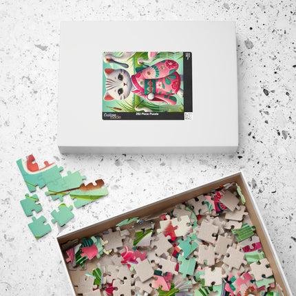 Geisha Kitten Strolls Among the Spoonbills Puzzle (110, 252, 520-piece)