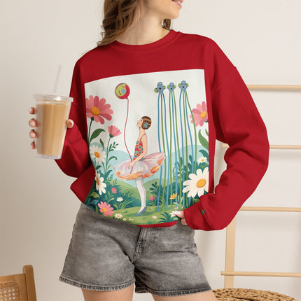 🌼🎈 The Garden Balloon Dancer Crewneck Sweatshirt – Art Deco Floral Whimsy
