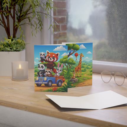 🐼🚙 The Great Garden Road Trip Greeting Card – Whimsical Animal Adventure