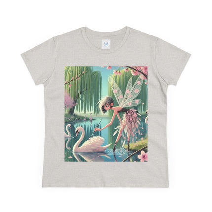 A Fairy Painting a Swan Cotton Tee