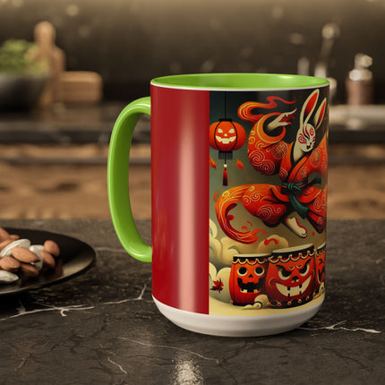Jack-O’-Lantern Drums & The Kabuki Rabbit Colorful Mugs (11oz, 15oz)