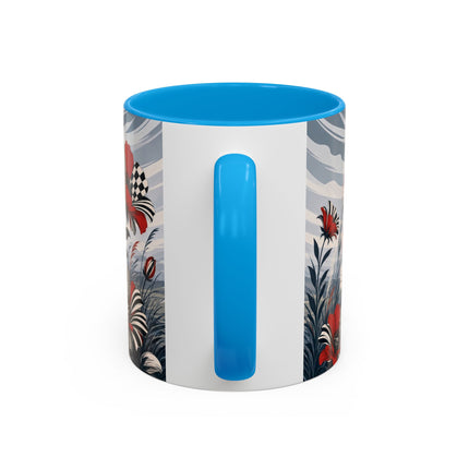☔🌹 The Scarlet Checkerboard Rainstorm Colorful Mug – Art Deco Floral Elegance