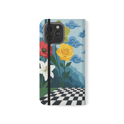 🌺♟️ The Ladies Of The Checkerboard Garden Flip Case – Art Deco Floral Fantasy