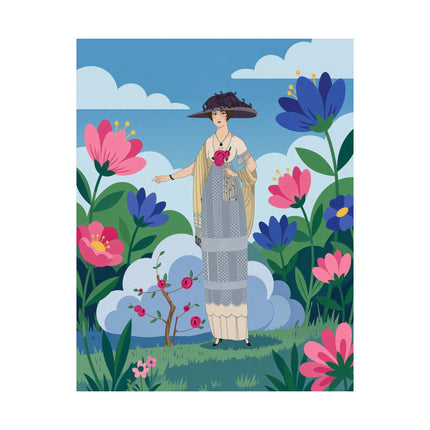 🌹🌤️ The Lady Of The Rose Garden Promenade Matte Vertical Poster – Art Deco Fashion Illustration