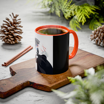 The Lady of Silver Umbrellas Colorful Mug (11oz, 15oz) – Art Deco Mystery, Elegant Fashion & Silver Dreamscape