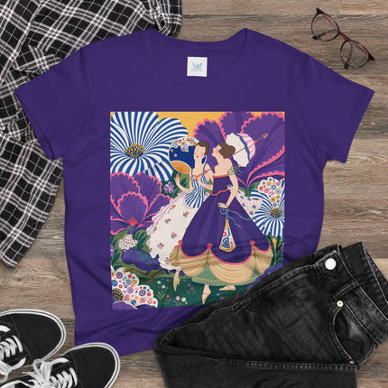 💜🌼 The Violet Garden Companions Cotton Tee – Art Deco Fashion Illustration