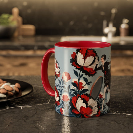 ❤️🌺 The Scarlet Blossom Dancer Colorful Mug – Art Deco Fashion Whimsy