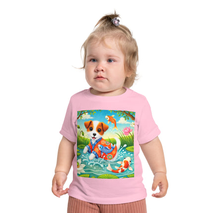 Koi Pond Puppy Baby T-Shirt – Playful Splashes & Serene Beauty