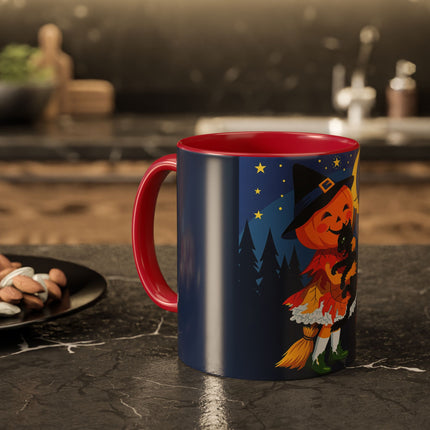 🎃🐈‍⬛ The Little Pumpkin Witch And Her Black Cat Colorful Mug – Whimsical Halloween Charm